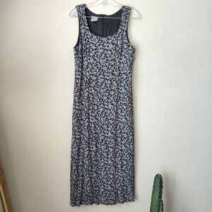 VINTAGE 90s Ditsy Floral Sleeveless Maxi Dress Black Pink